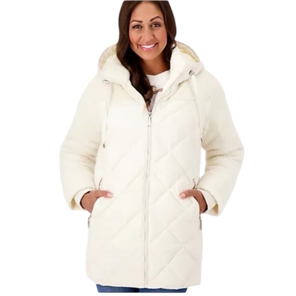 KOOLABURRA by UGG Quilted Mixed Media Sherpa Parka in Winter White Size M - Picture 1 of 8
